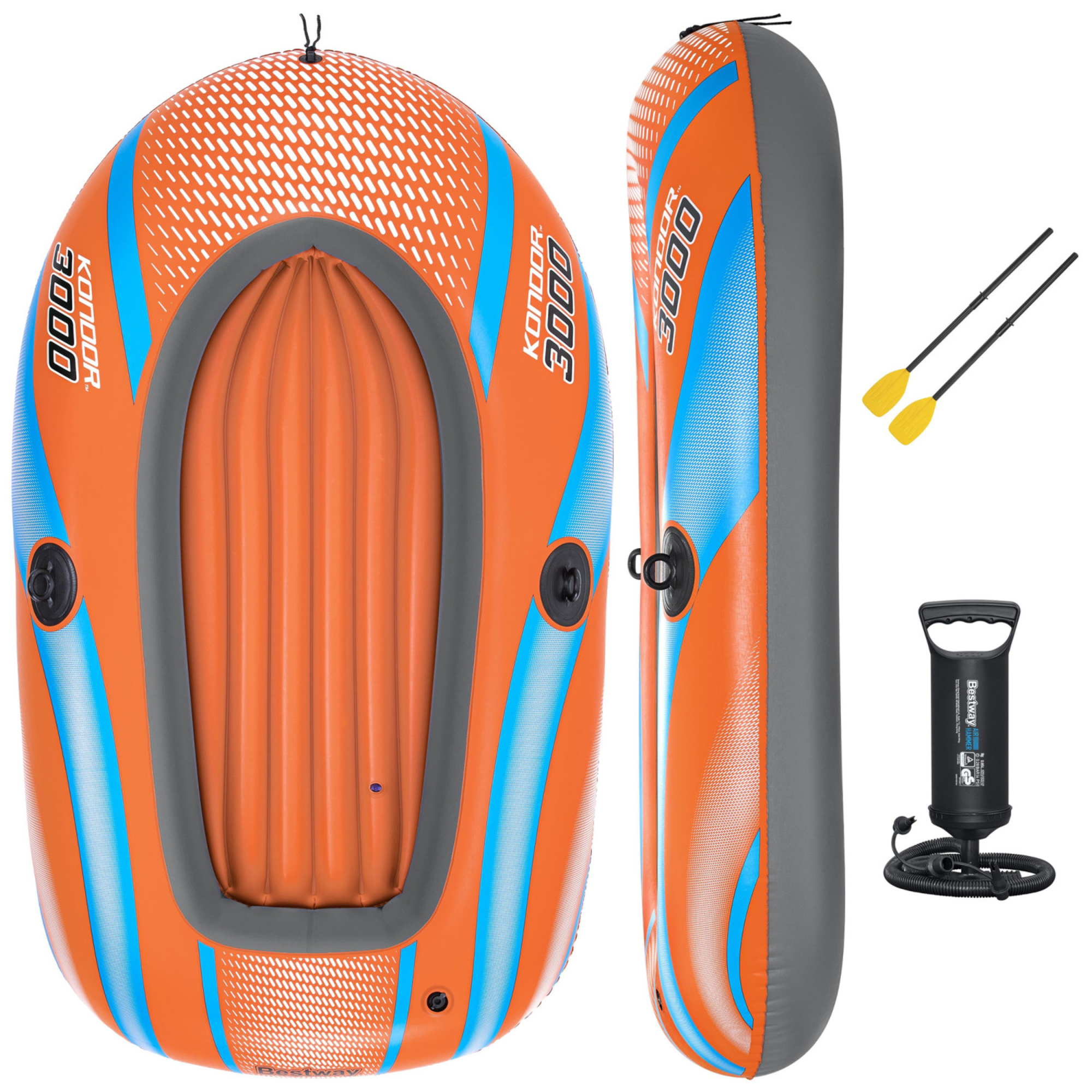 Bestway H2OGO! Kondor 3000 Inflatable Raft Set, Orange & Blue Water Sports Boat, 410lb Cap, 6'11" x 48"